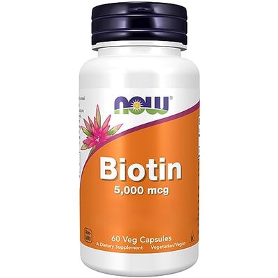 Now Foods, Biotine, 5000mcg, Vitamine B7, Haute Dosé, 60 Capsules végétaliennes, Testé en Laboratoire, Sans Gluten, Sans Soja, Végétarien, Sans OGM