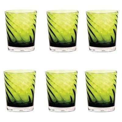Livellara MILANO Lot de 6 Tumbler coloré en verre avec traitement en relief, ligne optique vénitienne, design élégant et original, vert
