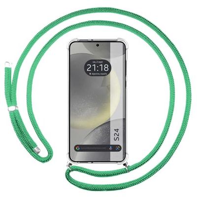 Tumundosmartphone Custodia a sospensione trasparente per Samsung Galaxy S24 5G con cordone verde acqua