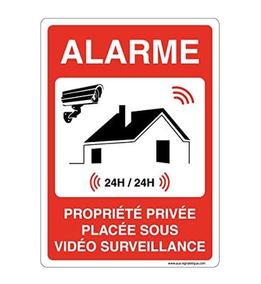 AUA SIGNALETIQUE - Waarschuwingsbord met afgeronde hoeken – privéalarm onder videobewaking – 210 x 300 mm, pvc 1,5 mm