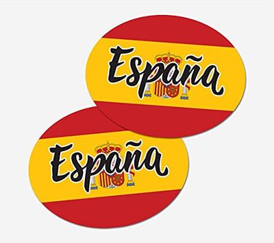 2 x Espana Auto Stickers Spanje Vlag Ovaal Zelfklevend Vinyl Auto, Van, Vrachtwagen