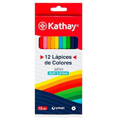 Kathay 86233599. Caja de 12 Lápices de Madera de Colores, Mina Soft 3.0mm, Perfectos para Colorear