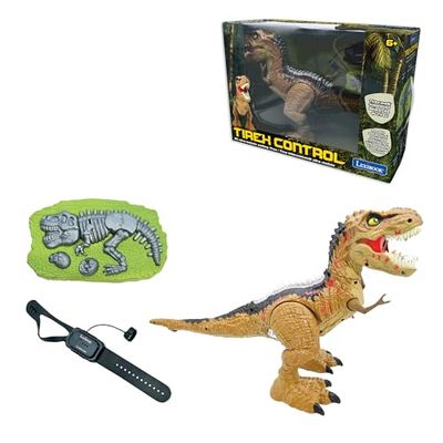 Lexibook - RC Tyrannosaure Control, Dinosaure réaliste, Mouvements articulés, Rugissements, Crachat de fumée, Effets Lumineux, Rechargeable, télécommandes fossile et Poignet incluses, DINO02 Marron