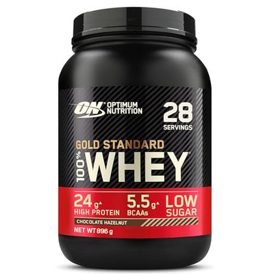 Optimum Nutrition Gold Standard 100% Whey Muscle Building and Recovery Protein Powder With Naturally Occurring Glutamine and BCAA Amino Acids, Chocolate Hazelnut Flavour, 28 Servings, 896 g