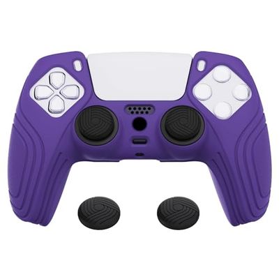 eXtremeRate PlayVital Samurai Edition Purple Anti-slip Controller Silicone Skin for ps5, Ergonomic Soft Rubber Protective Case for ps5 Controller with Black Thumb Stick Caps