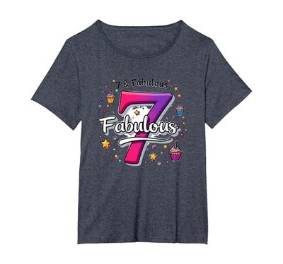 7 & Fabulous: Birthday Celebration for Seven Year Olds T-Shirt, Women's Plus, Heather Blue, 5X