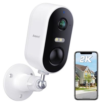 ARENTI 2K/3MP bewakingscamera voor buiten, accu, IP-camera, wifi-camera, bewaking buiten, nachtzicht, 2-weg audio, IP65 waterdicht, bewegingsdetectie thuisbeveiligingscamera
