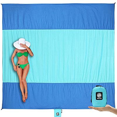 Wekapo Couverture de Plage Anti-Sable, surdimensionnée de 3 x 2,7 m pour 7 Adultes, Tapis de Plage Grand et Compact, séchage Rapide, léger et Durable avec 6 piquets et 4 Poches d'angle