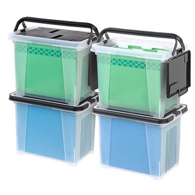 IRIS - Scatola portatile con coperchio ad ala con maniglie, 4 pezzi, colore: Nero
