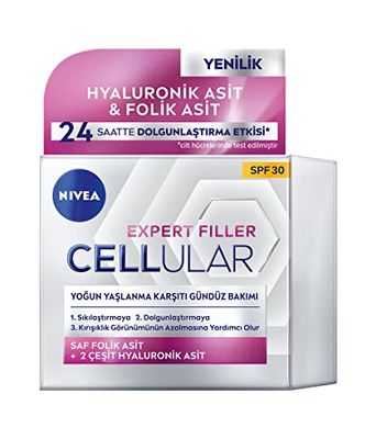 NIVEA Cellular Expert Filler, crema giorno anti-età altamente efficace (50 ml), crema da giorno extra rassodante con effetto di riempimento, crema antirughe con SPF 30