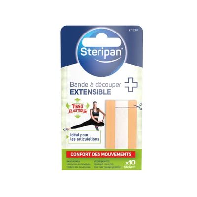 Steripan - Bande à Découper Extensible - Idéal Pour les Articulations - Tissu Élastique - 10 Bandes de 10x6cm