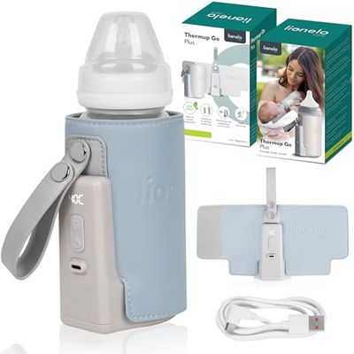 LIONELO Thermup Go Plus bärbar nappflaskvärmare, håller vätskor varma, 5 driftstemperaturer från 38 till 500 C, USB-laddning, 8 timmars drift, tyst LCD-skärm
