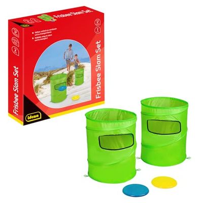 Idena 40381 - Werpspel Frisbee Slam Set Outdoor, 2 opvouwbare doelmanden, 1 blauwe en 1 gele werpschijf⌀ 20 cm, afmeting 48 x 38,5 cm, voor volwassenen en kinderen vanaf 6 jaar