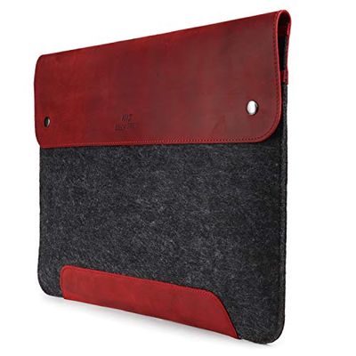 MegaGear Genuine Leather and Fleece Macbook Bag for 15 & 16 Inch - Red
