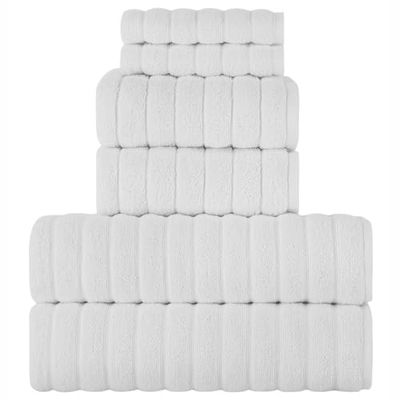 BERIBO Turkish Towel Set 100% Cotton (Cloud) 6 Pieces, 620gsm (White)