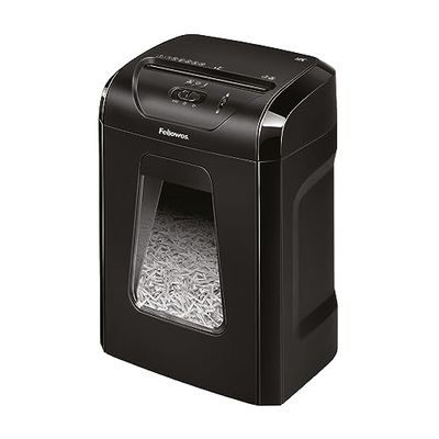 Fellowes 12C - Destructora trituradora de papel, corte en partículas, destruye hasta 12 hojas, uso personal, tritura tarjetas de crédito, color negro