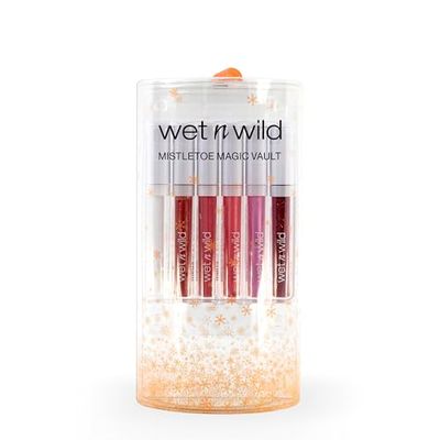 Wet n Wild Mistletoe Magic Vault, Set Lucidalabbra in 6-Pezzi, Infuso con Acido Ialuronico, Collagene, Olio di Girasole e Vitamina E per Labbra Lucide e Rimpolpate, Set Makeup Regalo