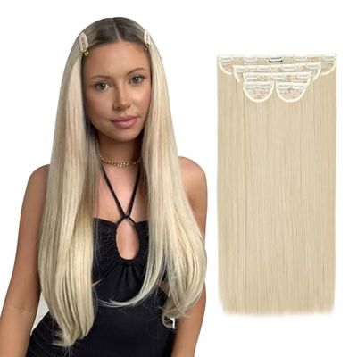 Lullabellz Lot de 5 extensions de cheveux raides super épais à clipser, 55,9 cm de long, blond clair
