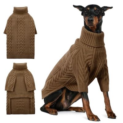 ASENKU Extra-Large Dog Sweater, Dog Sweaters for Extra Large Dogs, Pet Sweatshirt Apparel Turtleneck Pullover Winter for Doberman, Great Dane (Coffee, 4XL)