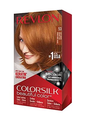 Revlon Colorsilk Beautiful Color, Coloration Permanente, Kératine et Acides Aminés de Soie, couvre 100% des Cheveux Blancs, 53 Auburn Clair