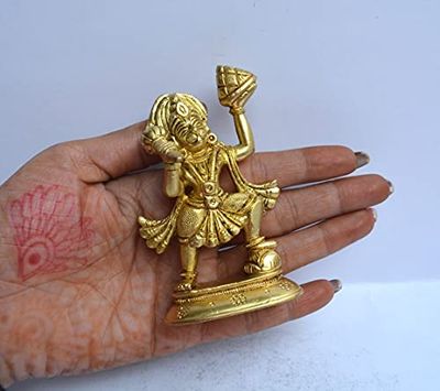 Hanuman-staty i mässing skulptur Murti Idol – mässing Lord Bajrangbali dekorativ tillbedjan hinduiska gudar för heminredning gudomlighet idol gåva (Hnuman 8,9 cm tum, 200 gram) mässing Anjaneya