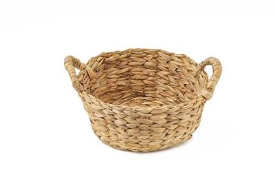 ECHTWERK Corbeille de rangement en jacinthe d'eau, Ronde, 30 x 24 x 16 cm, coloris naturel, panier tressé avec poignées pour salle de bain, bureau & salon