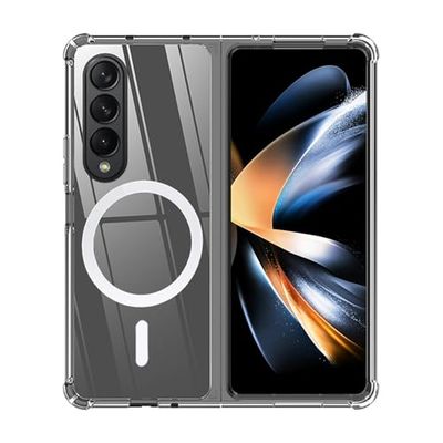 ioiFour Magnetisch transparant hoesje voor Samsung Galaxy Z Fold 4, compatibel met draadloze oplader en Magsafe-kaartenportemonnee, simplistisch transparant, schokbestendig en valbestendig hoesje