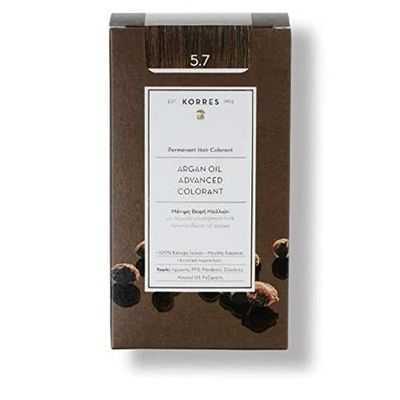 KORRES - KORRES - Coloration Permanente aux Extraits Végétaux - Couvre 100% des Cheveux Blancs - Sans Ammoniaque, Sans PPD - 5.7 Chocolat