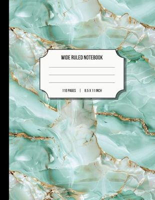 Gold Turquoise Marble Wide Ruled Notebook 110 Pages 8.5x11 Inch: Wide Ruled Paper Composition Notebook Journal For School And College