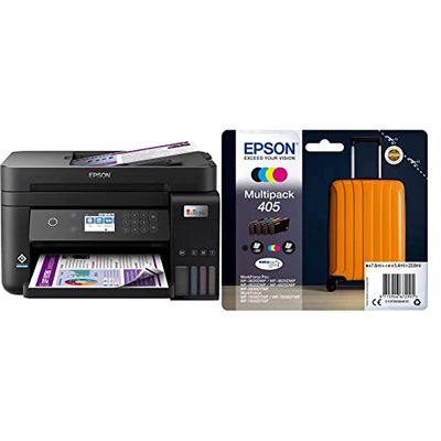 Epson EcoTank ET-3850 Print/Scan/Copy Wi-Fi Ink Tank Printer, With Up To 3 Years Worth Of Ink Included & 405 Suitcase Genuine Multipack, 4-colours Ink Cartridges, DURABrite Ultra Ink