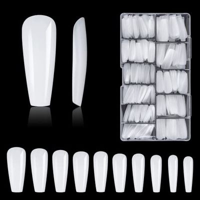 Carehabi Nail Tips, Pack of 500 False Nail Acrylic Artificial Nail Tips with Storage Case for Nail Salons and DIY Nail Art at Home, 10 Sizes (White)