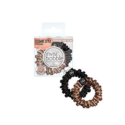 invisibobble SPRUNCHIE SLIM True Golden, Golden and black hair scrunchie - SLIM Spiral Hair Ring meets Scrunchie, No Kink, Strong Hold, Stylish Bracelet, Suitable for All Hair Types