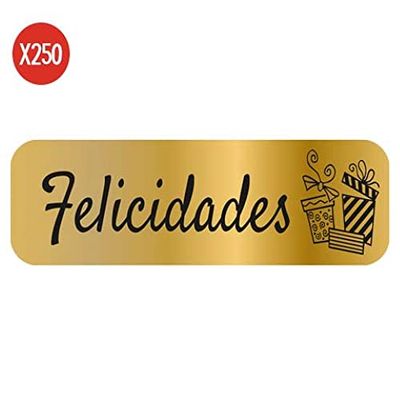 Rollo 250 etiquetas adhesivas Felicidades 45x15 mm