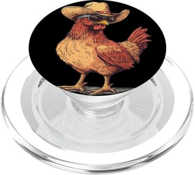 Impresionante disfraz de pollo con sombrero de vaquero para los amantes del rodeo PopSockets PopGrip para MagSafe