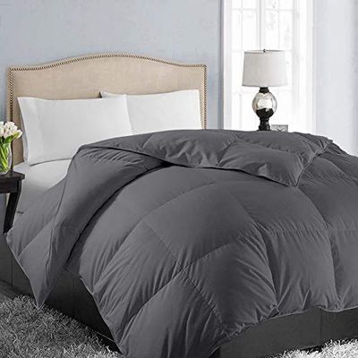 EASELAND Alla årstider king size mjuk quiltad ner alternativ täcke vändbart täcke med hörnflikar, vinter sommar varm fluffig allergivänlig, mörkgrå, 228 x 259 cm