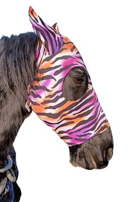 Maschera per Cavallo in Tessuto di Lycra di Alta Qualità con Orecchie Anti mosche Mod. PADDOCK Fantasia TIGRATO VIOLA, Taglia PONY