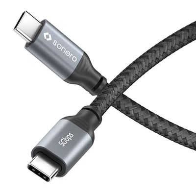 Sonero® USB-C naar USB-C kabel, 4K 60Hz beeldoverdracht, USB 3.2 Gen 1, DP Alt Mode, 5 GB/s gegevensoverdracht, 3A/20V/60W, grijs/zwart, 0,50 m