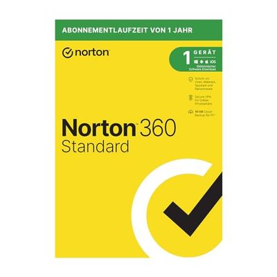Norton 360 Standard 2022 | 1 Device | Antivirus | Unlimited Secure VPN & Password Manager | 1 Year | PC/Mac/Android/iOS | Activation Code in Original Packaging
