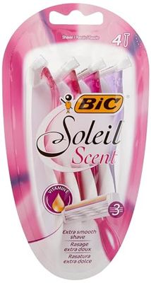 BIC Soleil Scent 3-Blade Lady Razor with Lubricating Strip for a Smooth shave and Easy Grip Handle, Pack of 4