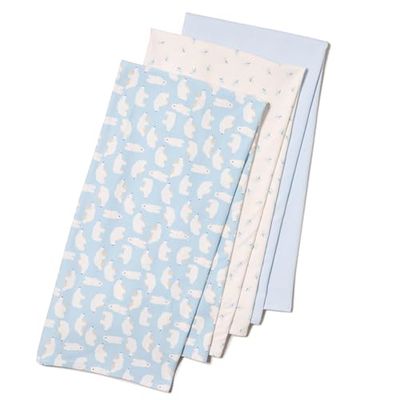 Amazon Essentials x Sofia Grainge Lot Langes pour Emmaillotage 107 x 107 cm Mixte Bébé, Lot de 3, Bleu Pâle/Lapins/Ours Polaire, Taille unique