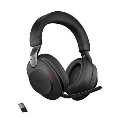 Jabra Evolve2 85 Casque PC Sans Fil avec Station de Charge - Casque Audio Certifié UC Anti-Bruit avec Batterie Longue Durée - Adaptateur Bluetooth USB-A - Noir