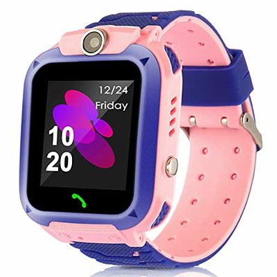 MINGPINHUIUS Smartwatch voor kinderen, intelligente GPS-horloges, waterdicht, telefoon met camera met lbs SOS chat vocal voor jongens en meisjes,eén maat (roze)