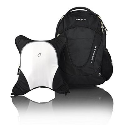 Obersee Baby-Girl's O3OBPCA020 Oslo Diaper Bag Backpack with Detachable Bottle Snack Cooler, Viola Changing kit, Clothing Cube, Wet Pouch, Black/White, One Size