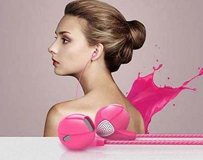 Hoofdtelefoon voor Samsung Galaxy S7 met microfoon, handsfree, in-ear hoofdtelefoon, universele hoofdtelefoon (roze)