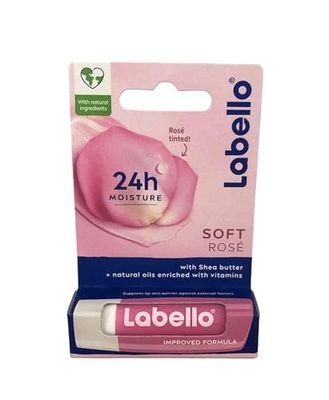 Labello Soft Rosé 4,8 g, färgglad läppbalsam med rosextrakt, läppbalsam läppar läppar med naturliga oljor och sheasmör, fuktgivande läppbalsam i 24 timmar med färgpigment