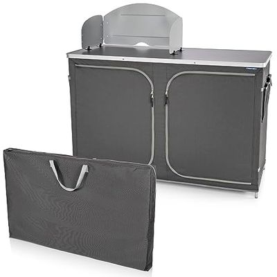 Campart Cuisine de camping avec deux compartiments de rangement, évier et pare-vent, KI-0726, Gris