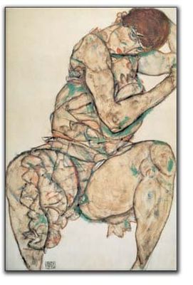 Artopweb Schiele - SITZENDE Frau MIT LINKER Hand in HAAR (Panneaux MDF 65x100 cm)