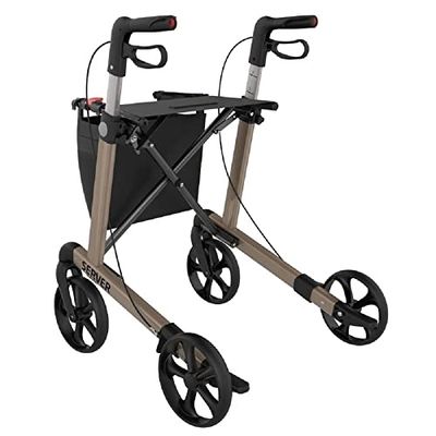 Rehasense 826247.CHAMP,Lichtgewicht rollator met 4 wielen, opvouwbaar, voor senioren, loophulp, rollator server L champagne, inklapbaar, in hoogte verstelbaar, hoogwaardige rollatoren