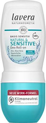 lavera Natural & Sensitive Deodorant Roll-On, vegansk, naturlig kosmetika, deodorant med ekologisk aloe vera – naturliga mineraler utan aluminium, alkoholfritt recept, 48 h deodorantskydd, 50 ml