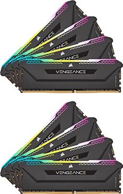 Corsair VENGEANCE RGB PRO SL 256 GB (8x32 GB) DDR4 3200MHz C16 Desktopgeheugen (10 afzonderlijk adresseerbare RGB-LED's, geoptimaliseerd voor bandbreedte, aangepaste prestatieprintplaat) Zwart